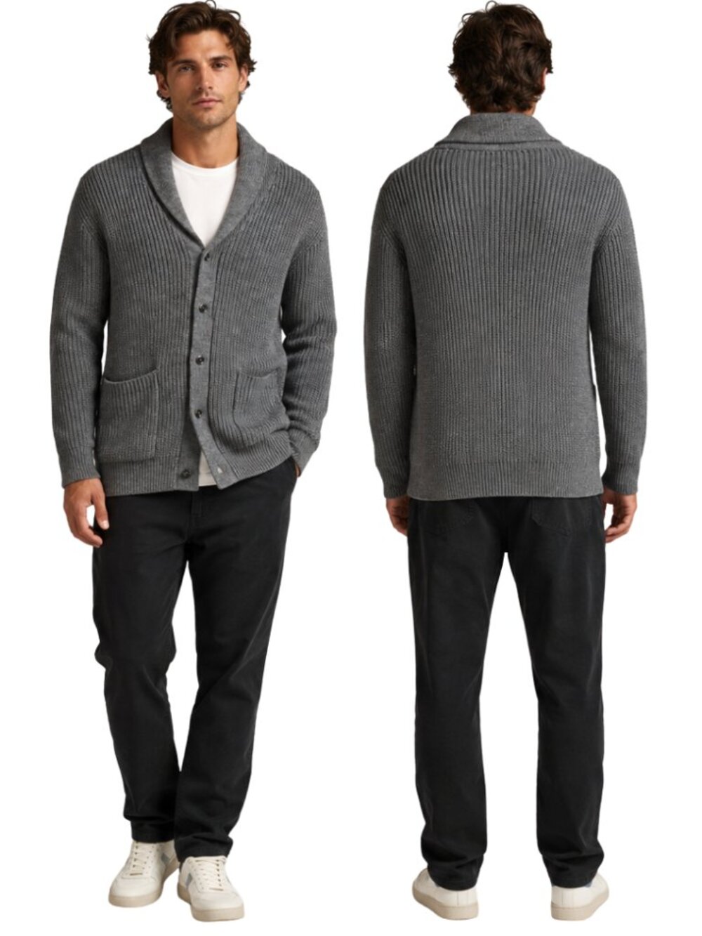 Jack Threads Fisherman Shawl-Collar Cardigan Sweater Men's XL Gray Chunky Knit